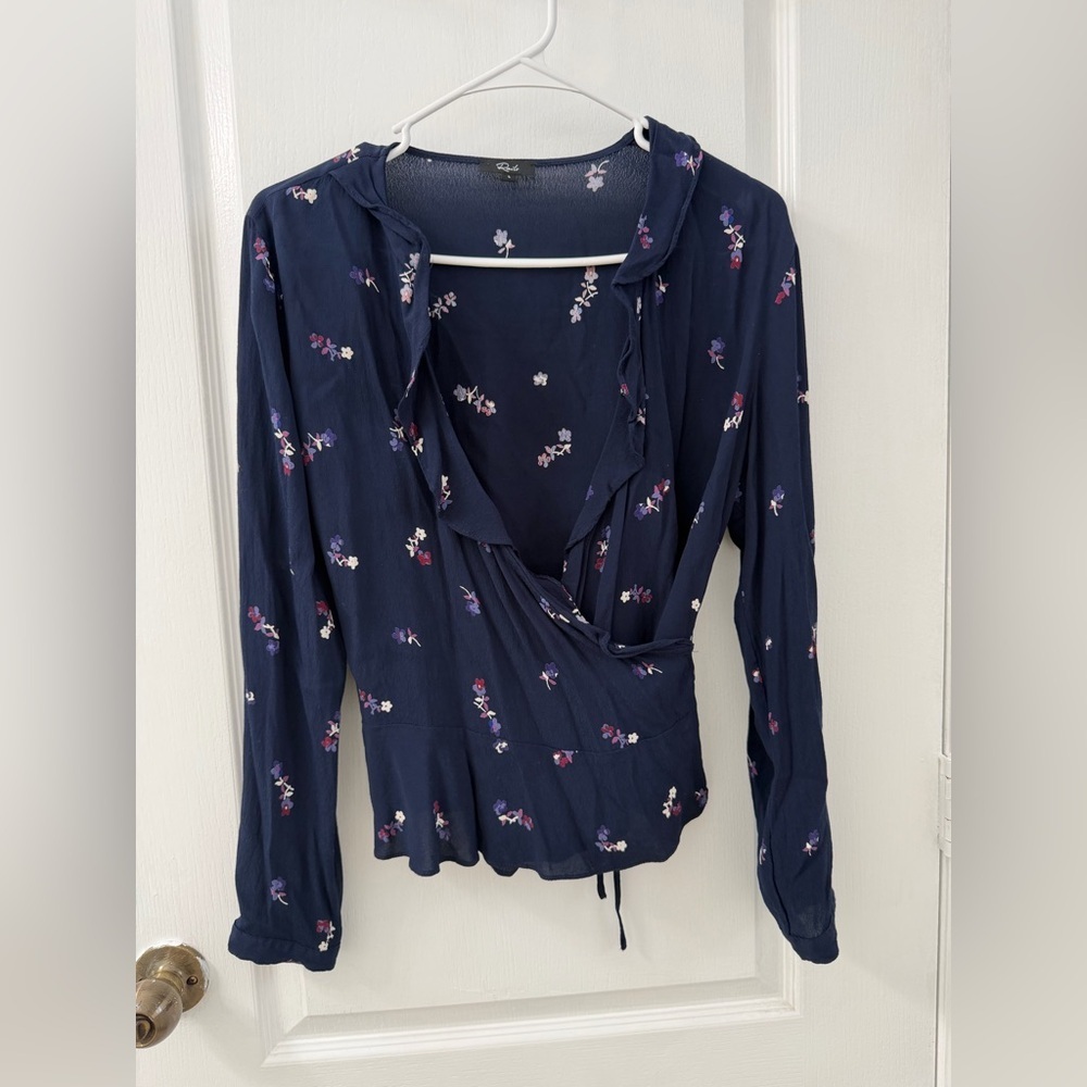 Rails Simone Chiffon Wrap Blouse in Navy Kyoto Floral (Size L) - Picture 3 of 6
